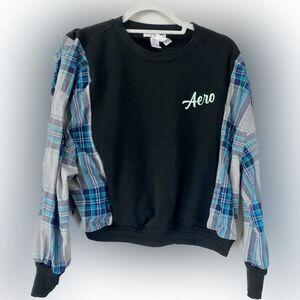 Upcycled Aeropostale Sweatshirt Woven  Sleeve Top
